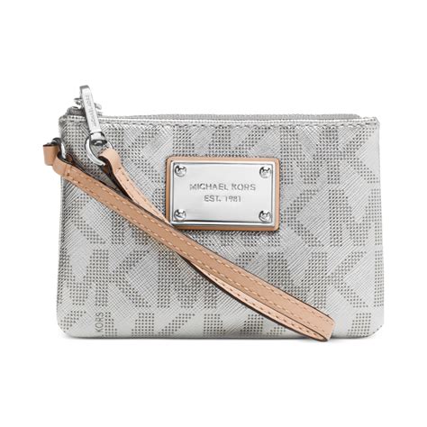 michael kors silver metallic purse|michael kors small wristlet.